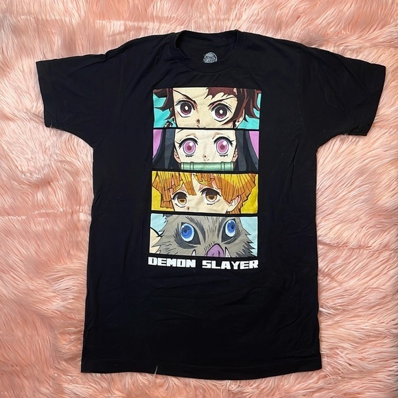 Demon Slayer Character Eyes T-Shirt Black Graphic T Shirt Size Medium - Picture 1 of 5